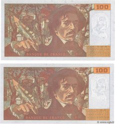 100 Francs DELACROIX 442-1 & 442-2 Consécutifs FRANCE  1995 F.69ter.02c
 UNC