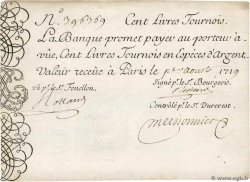 100 Livres Tournois gravé FRANKREICH  1719 Dor.07 VZ