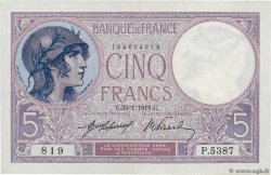 5 Francs FEMME CASQUÉE FRANCE  1919 F.03.03 SUP+