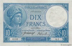 10 Francs MINERVE Petit numéro FRANCE  1916 F.06.01A1 UNC-
