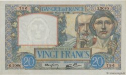 20 Francs TRAVAIL ET SCIENCE FRANKREICH  1940 F.12.10