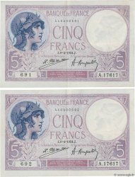 5 Francs FEMME CASQUÉE Consécutifs FRANKREICH  1924 F.03.08