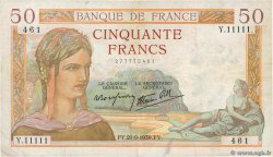 50 Francs CÉRÈS modifié Numéro spécial FRANCIA  1939 F.18.31