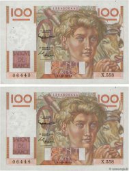 100 Francs JEUNE PAYSAN filigrane inversé Consécutifs FRANCIA  1953 F.28bis.03