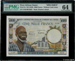5000 Francs Spécimen WEST AFRIKANISCHE STAATEN  1959 P.005s fST+