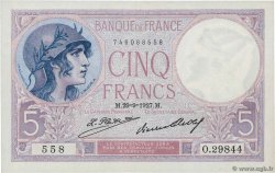 5 Francs FEMME CASQUÉE FRANCIA  1927 F.03.11 EBC+