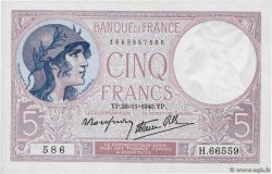 5 Francs FEMME CASQUÉE modifié FRANCE  1940 F.04.15 UNC-