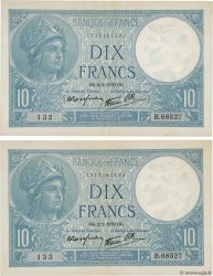 10 Francs MINERVE modifié Consécutifs FRANCE  1939 F.07.01 XF