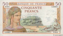 50 Francs CÉRÈS Numéro spécial FRANCIA  1937 F.17.37 MBC