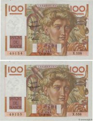100 Francs JEUNE PAYSAN filigrane inversé Consécutifs FRANCE  1953 F.28bis.03
