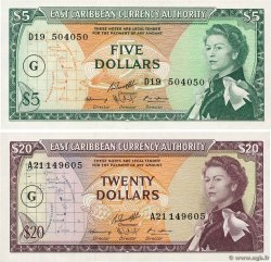 5 et 20 Dollars EAST CARIBBEAN STATES  1965 P.14k et P.15j SC+
