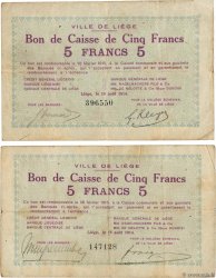 5 Francs BELGIQUE Liège 1914 P.- TB