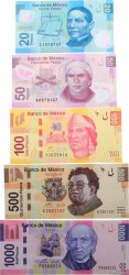 Lot de cinq Billets Lot MEXICO  2006 P.122, P.123, P.124, P.126 et P.127 FDC