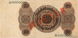 20 Reichsmark Spécimen DEUTSCHLAND  1924 P.176s fVZ
