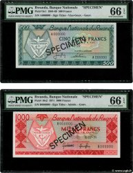 500 et 1000 Francs Spécimen RWANDA  1971 P.09s1 et P.10s2