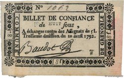 8 Sous FRANCE regionalism and various Grenoble 1792 Kc.38.024
