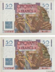 50 Francs LE VERRIER Consécutifs FRANCE  1949 F.20.13 AU+