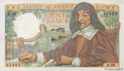 100 Francs DESCARTES FRANKREICH  1943 F.27.03 fVZ