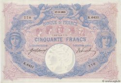 50 Francs BLEU ET ROSE FRANCE  1915 F.14.28 XF+