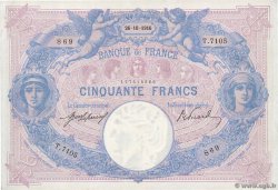 50 Francs BLEU ET ROSE FRANCE  1916 F.14.29 XF-
