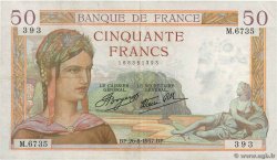 50 Francs CÉRÈS modifié FRANCE  1937 F.18.02 TTB+