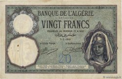 20 Francs ALGERIA  1919 P.078a q.BB