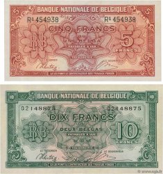 5 Francs - 1 Belga et 10Francs - 2 Belgas Lot BÉLGICA  1943 P.121 et P.122 SC+