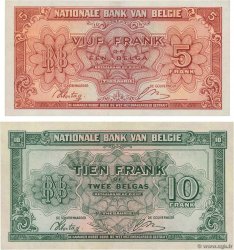 5 Francs - 1 Belga et 10Francs - 2 Belgas Lot BELGIUM  1943 P.121 et P.122 UNC-