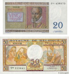 20 et 50 Francs Lot BELGIEN  1956 P.132b et P.133b fST+