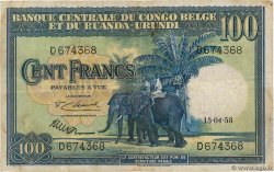 100 Francs BELGA CONGO  1953 P.25a BC+
