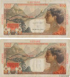 100 Francs et 1 NF sur 100 Francs La Bourdonnais Lot FRENCH GUIANA  1961 P.23 et P.29 BC+