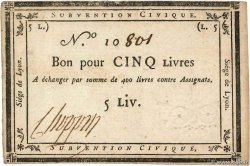 5 Livres FRANCE Regionalismus und verschiedenen Lyon 1793 Kol.134