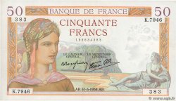 50 Francs CÉRÈS modifié FRANCIA  1938 F.18.11 EBC