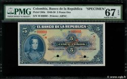 5 Pesos Oro Spécimen KOLUMBIEN  1942 P.386s
