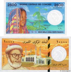 2500 et 10000 Francs Lot KOMOREN  1997 P.13 et P.14