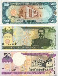 500, 10 et 50 Pesos Oro Lot RÉPUBLIQUE DOMINICAINE  1997 P.157c, P.161a et P.165a