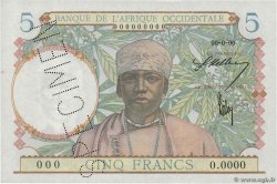5 Francs Spécimen FRENCH WEST AFRICA  1941 P.25s UNC-