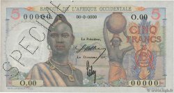 5 Francs Spécimen FRENCH WEST AFRICA  1943 P.36s q.FDC
