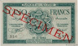 5 Francs Spécimen ALGERIA  1942 P.091s