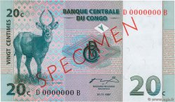 20 Centimes Spécimen DEMOKRATISCHE REPUBLIK KONGO  1997 P.083s ST
