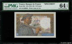 10 Francs MINEUR Spécimen FRANKREICH  1941 F.08.01Sp2 fST+