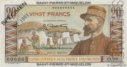 20 Francs Emile Gentil Spécimen SAINT PIERRE AND MIQUELON  1950 P.24s UNC