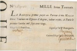 1000 Livres Tournois typographié Faux FRANKREICH  1720 Dor.29x