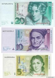 5, 10 et 20 Deutsche Mark Lot GERMAN FEDERAL REPUBLIC  1989 P.37, P.38a et P.39a UNC-