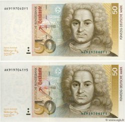 50 Deutsche Mark Consécutifs GERMAN FEDERAL REPUBLIC  1991 P.40b q.FDC