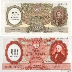 50 Pesos sur 5000 Pesos et 100 Pesos sur 10000 Pesos Lot ARGENTINIEN  1969 P.285 et P.286 VZ