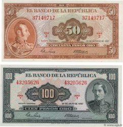 50 et 100 Pesos Oro Lot KOLUMBIEN  1967 P.402b et 403c ST