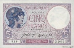 5 Francs FEMME CASQUÉE FRANCE  1920 F.03.04 UNC-