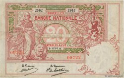 20 Francs BELGIUM  1914 P.076 F+