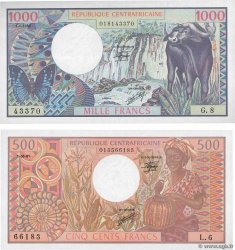 500 et 1000 Francs Lot REPúBLICA CENTROAFRICANA  1981 P.09 et P.10